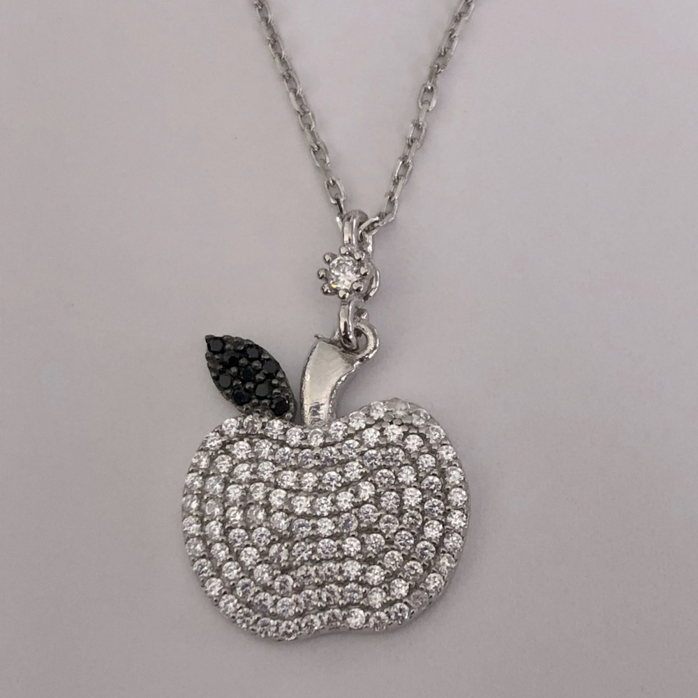 🍎925 silver necklace apple cz stones teacher gift